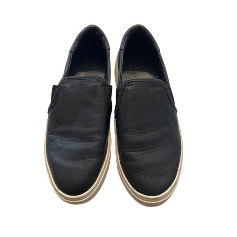 UGG Women's Black Leather Slip-On Sneakers with White Soles‎ 8